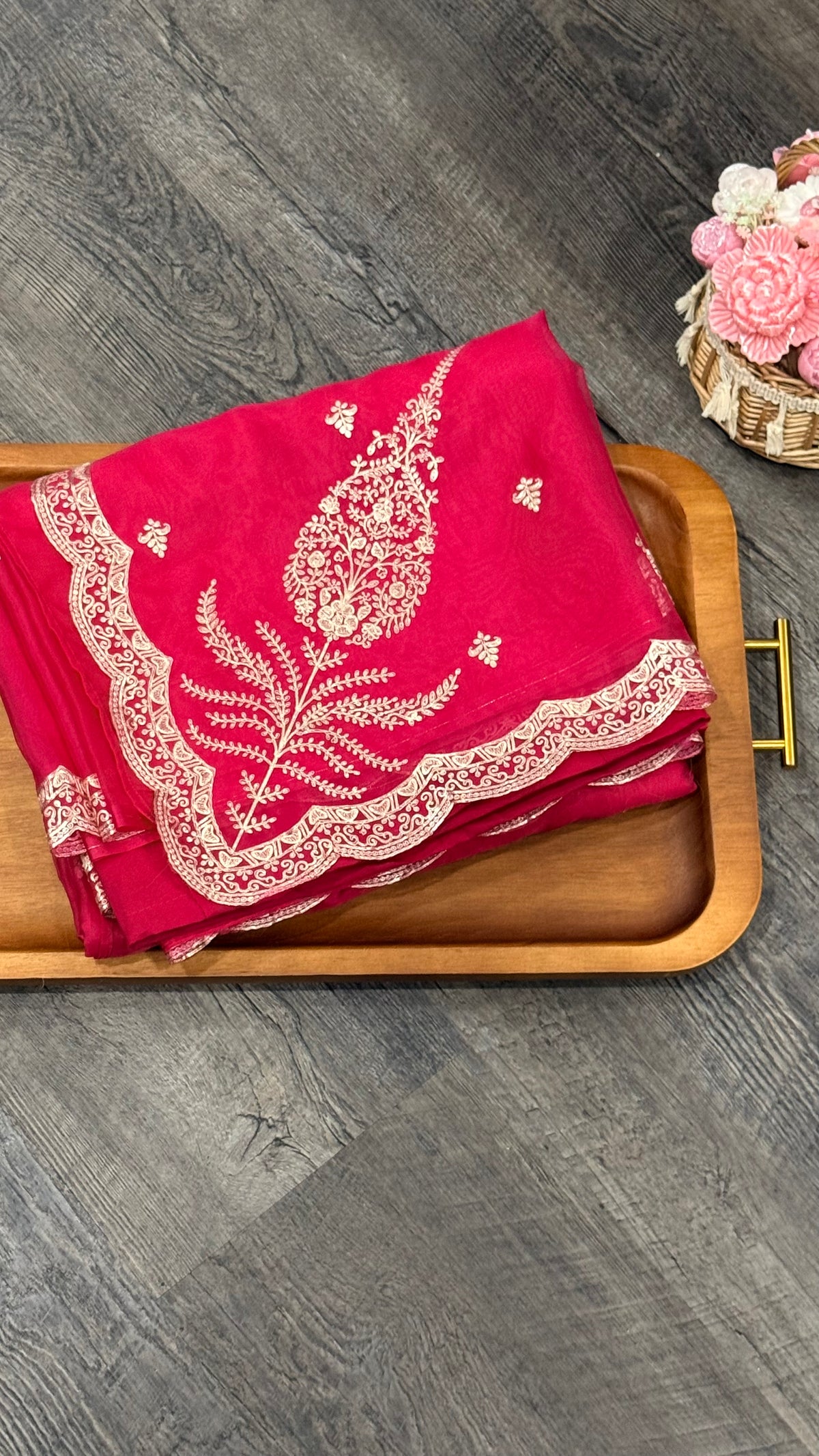 Glass tissue fancy saree in hot pink
