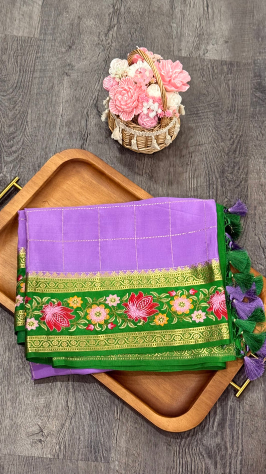 Pure Mysore Crape petitepoint work and checks on body