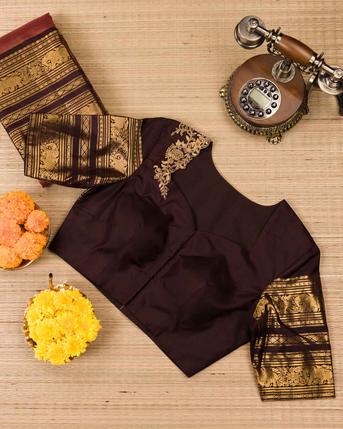 Pure Kanjivaram in rust orange and brown with twill weave