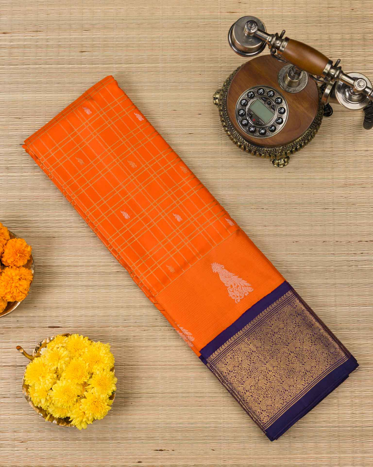 Pure real zari kanjivaram paired with raw silk Maggam work blouse