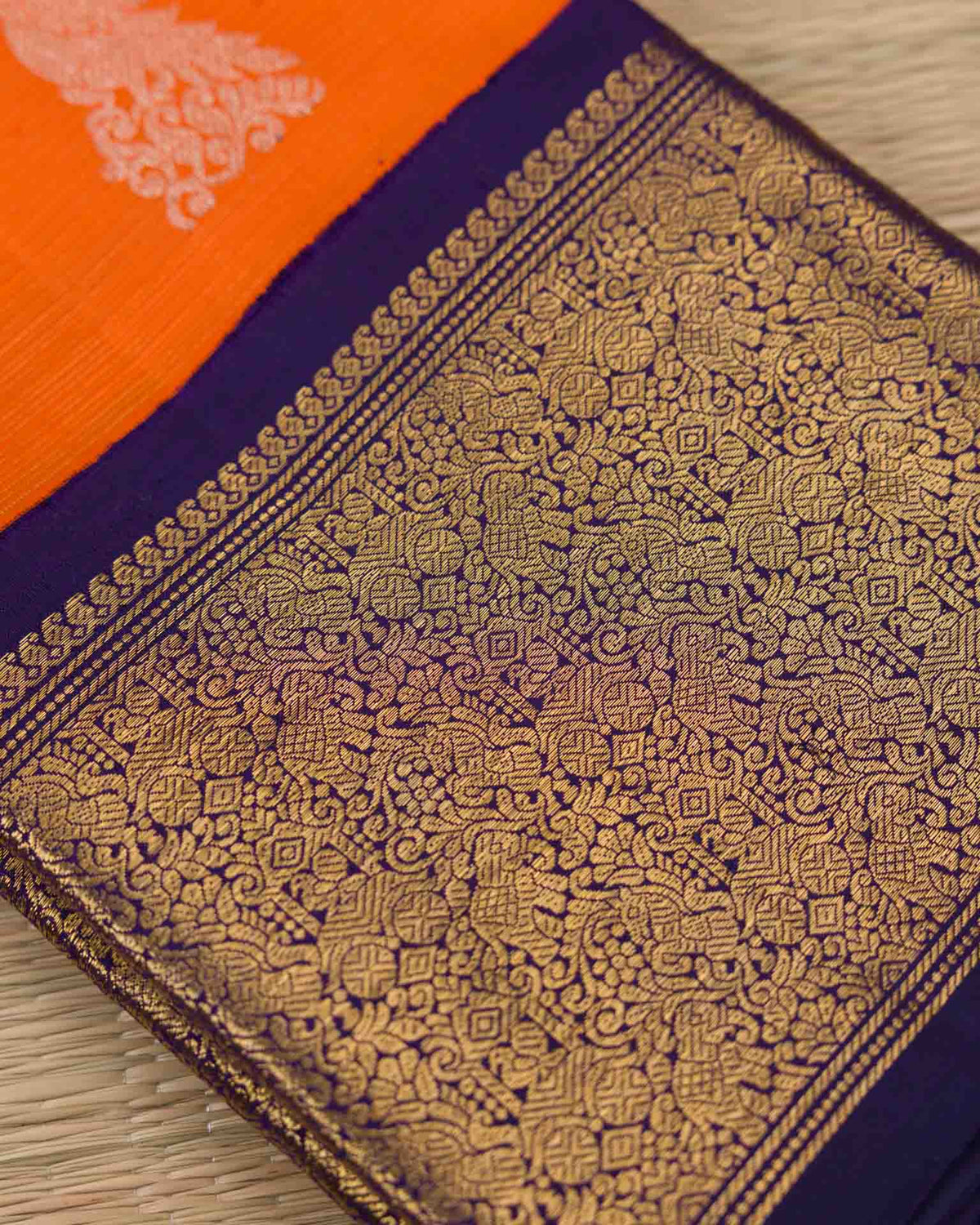 Pure real zari kanjivaram paired with raw silk Maggam work blouse