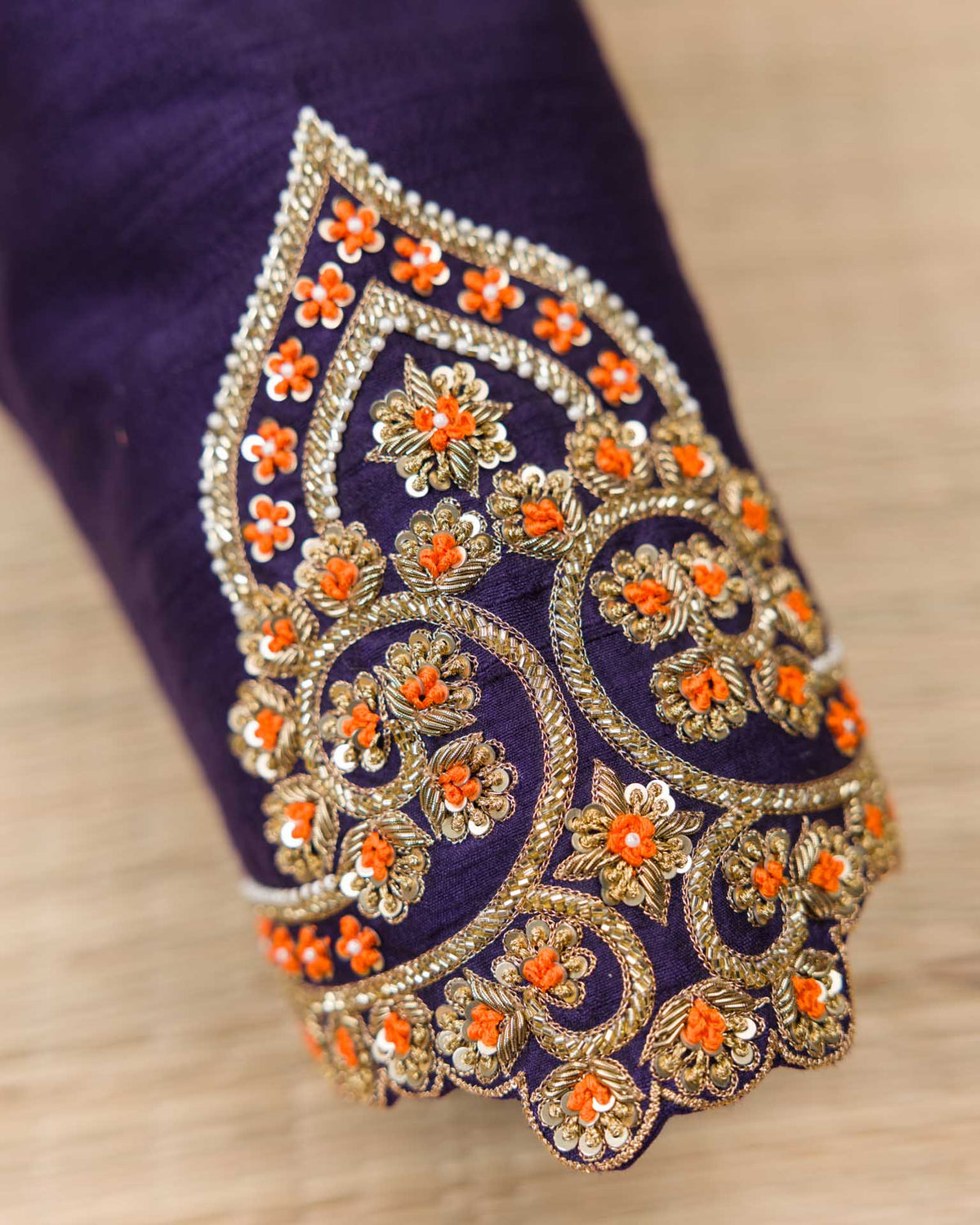 Pure real zari kanjivaram paired with raw silk Maggam work blouse