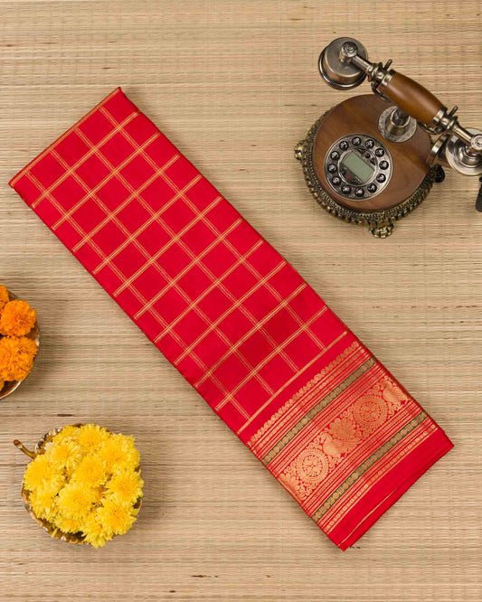 Pure kanjivaram in bright red with Maggam work blouse