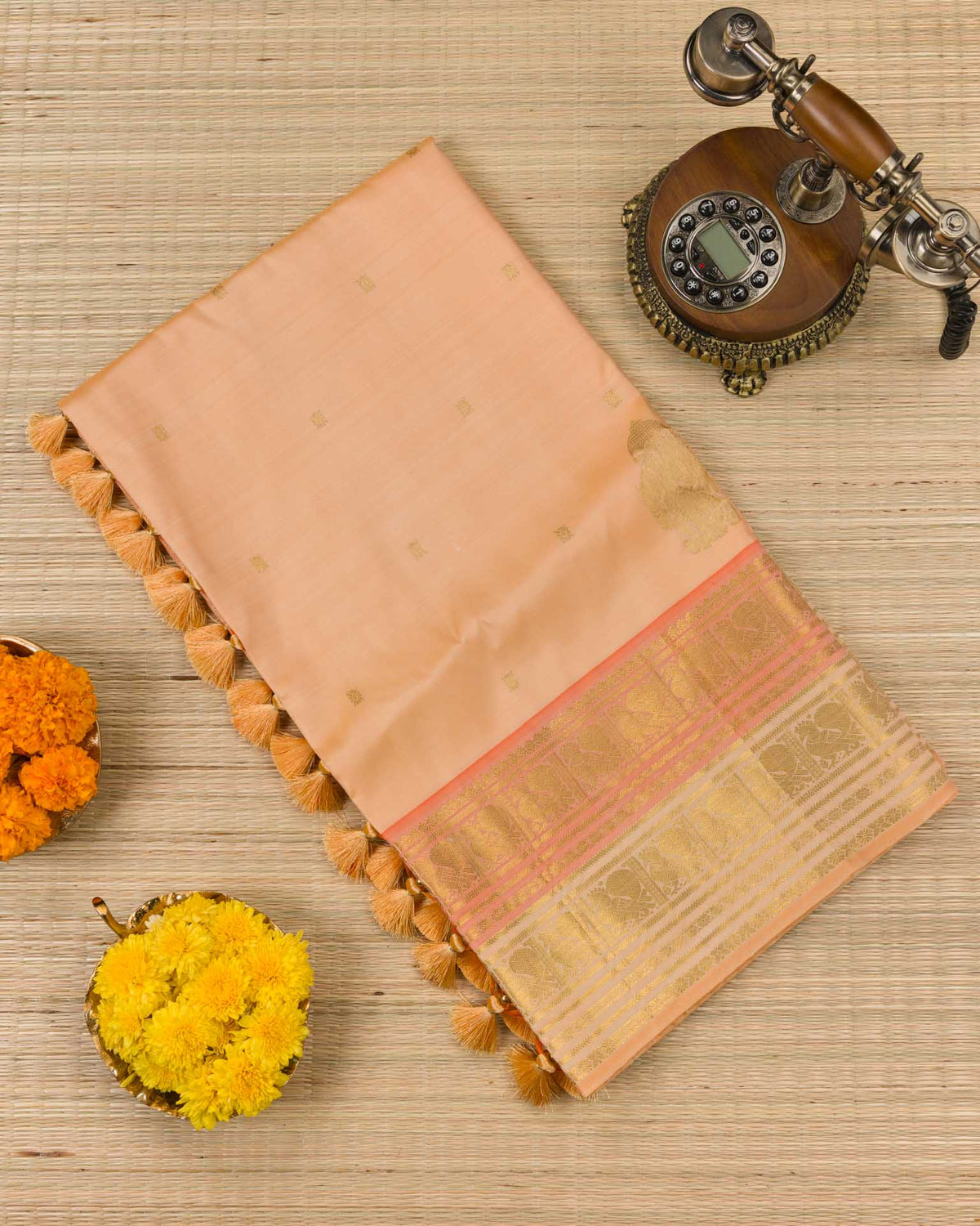 Pure kanjivaram in unique shade of peachish orange
