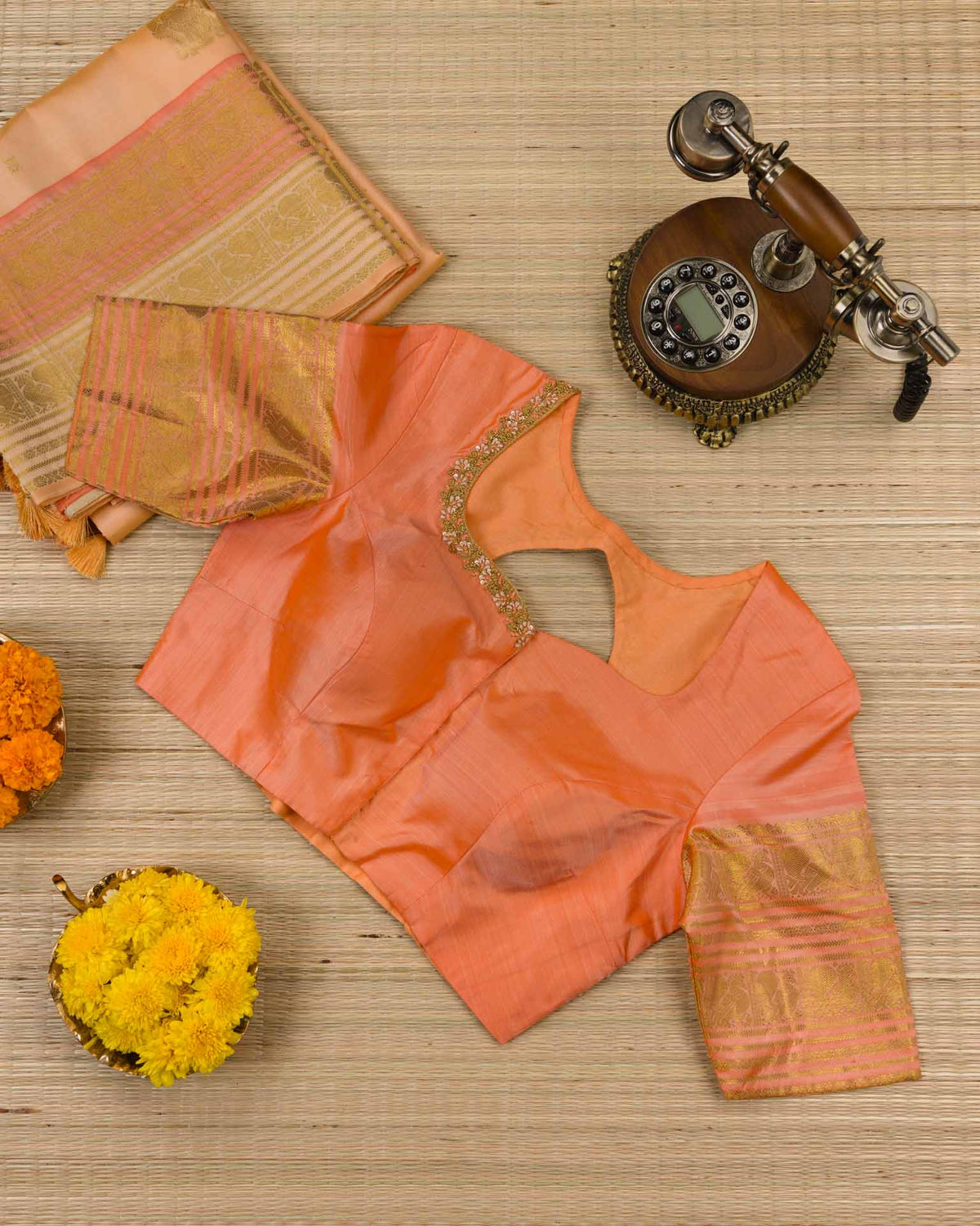 Pure kanjivaram in unique shade of peachish orange