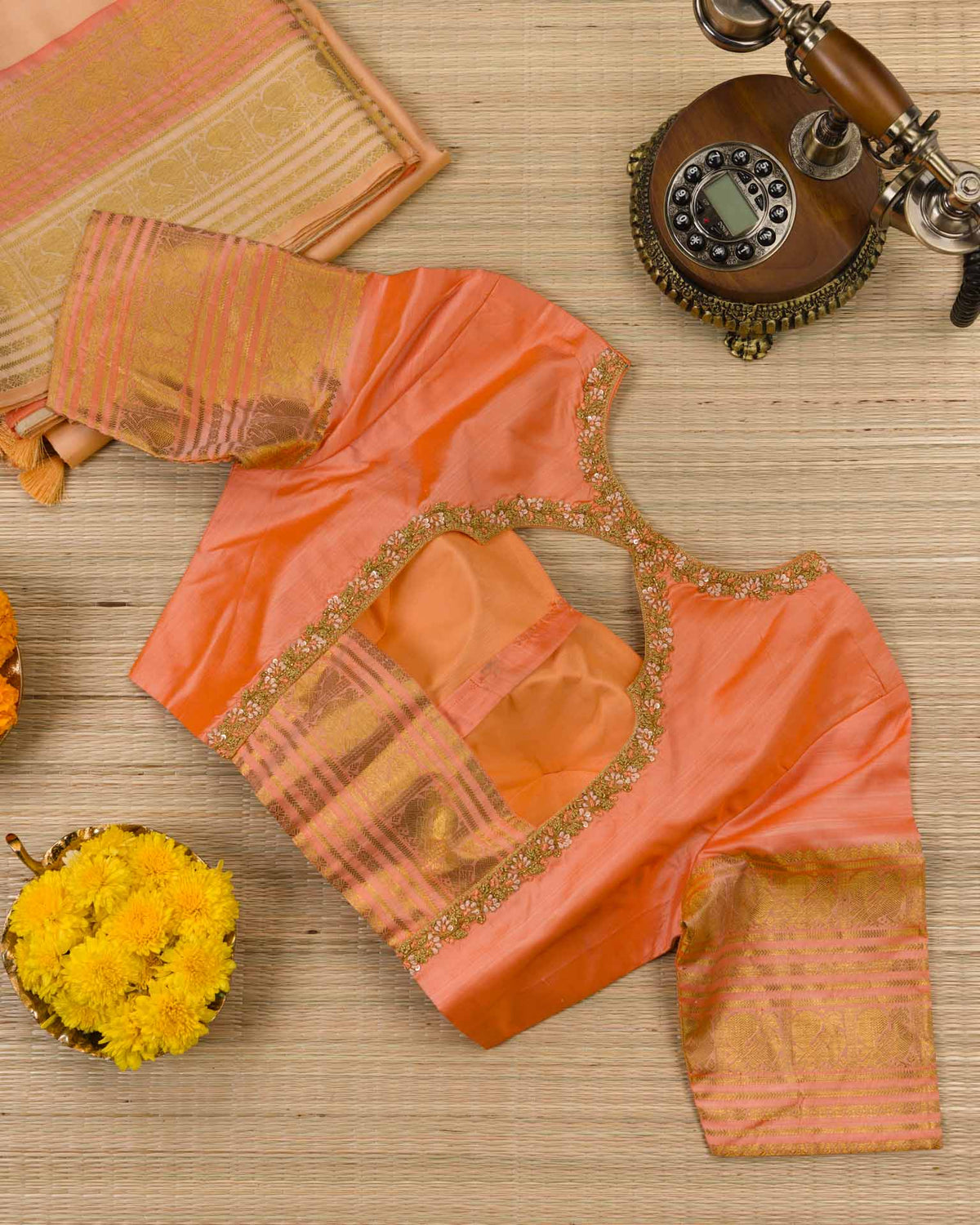 Pure kanjivaram in unique shade of peachish orange