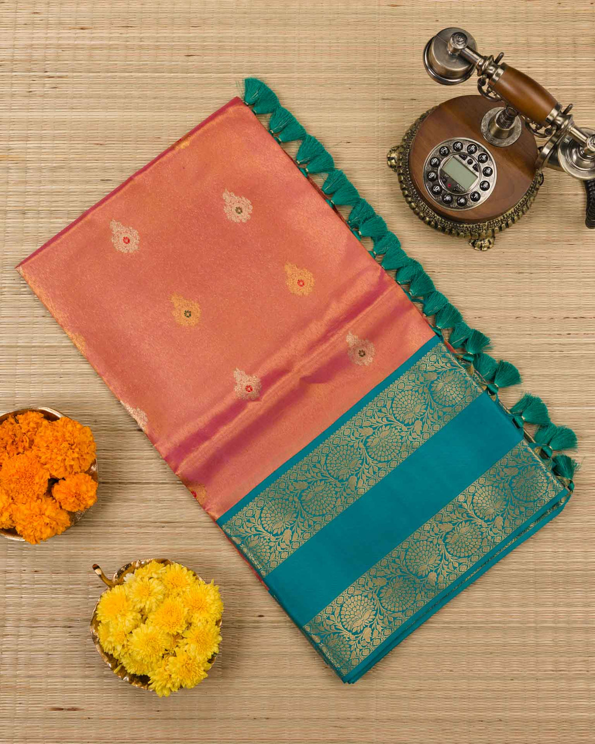 Pure tissue kanjivaram with Maggam work blouse