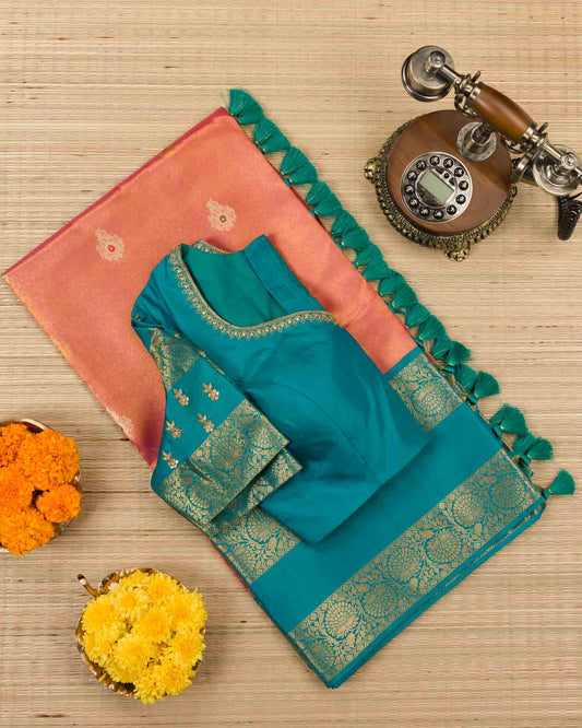 Pure tissue kanjivaram with Maggam work blouse