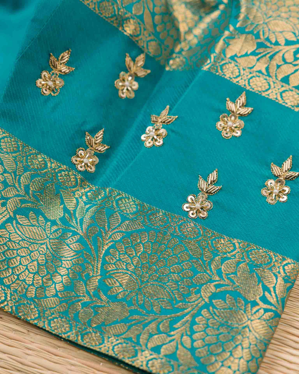 Pure tissue kanjivaram with Maggam work blouse