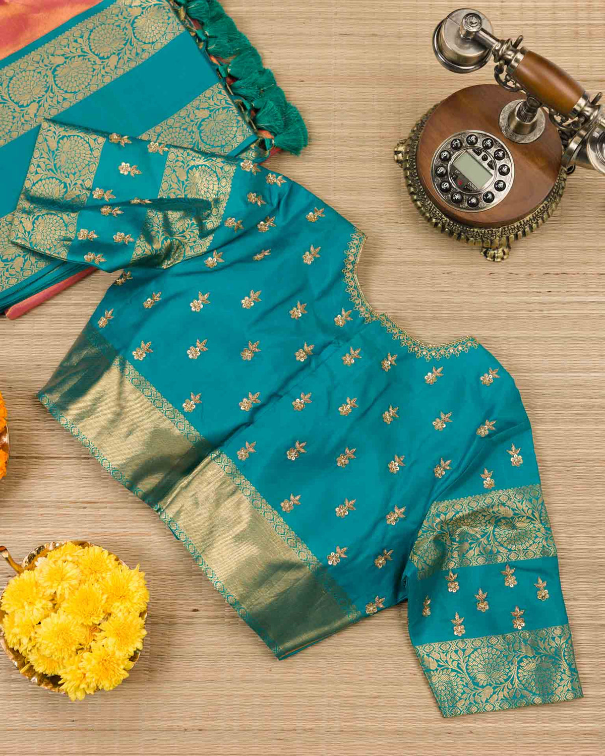 Pure tissue kanjivaram with Maggam work blouse