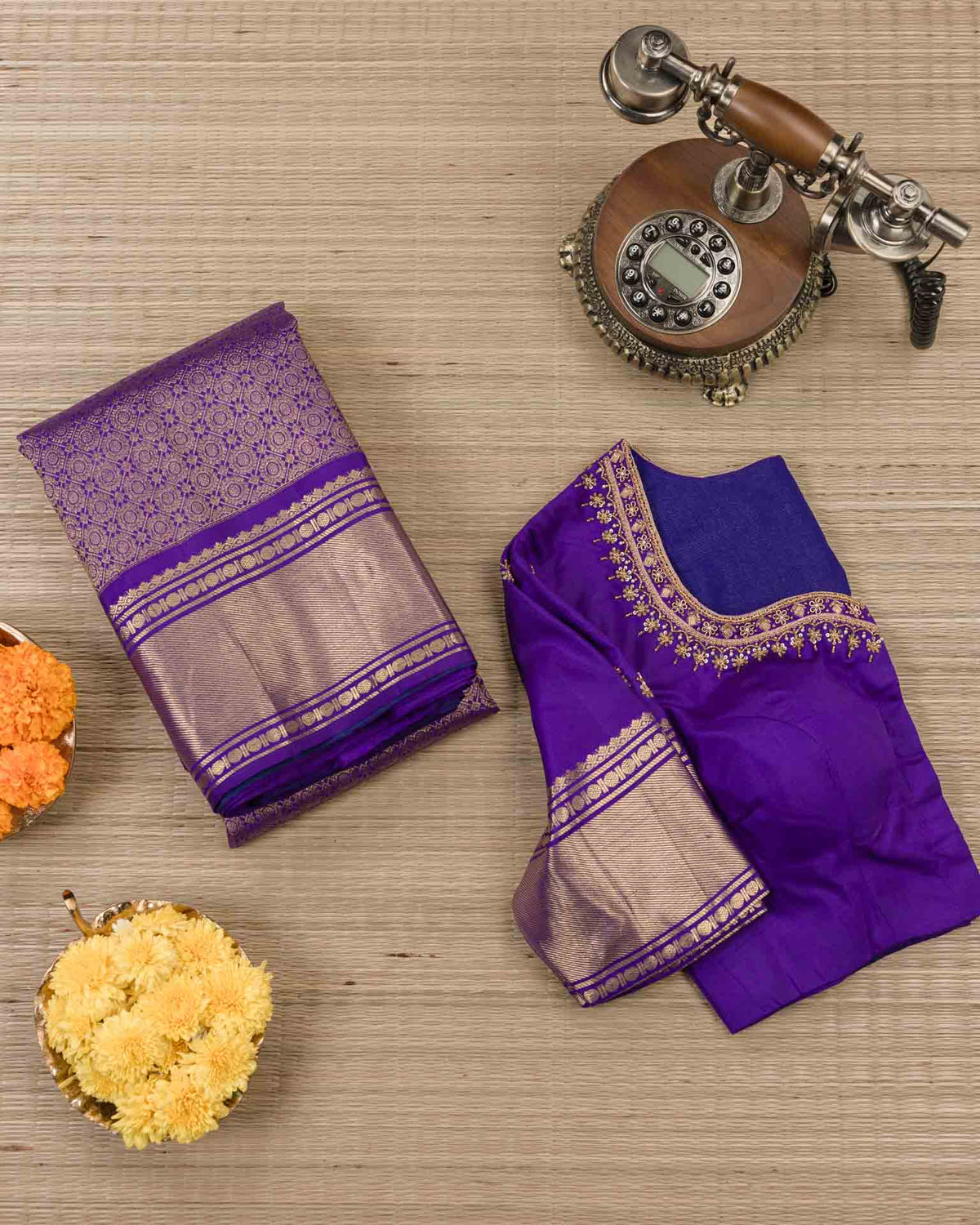 Pure brocade kanjivaram with Maggam work blouse