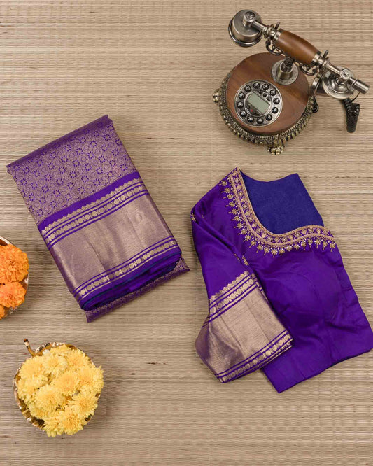 Pure brocade kanjivaram with Maggam work blouse