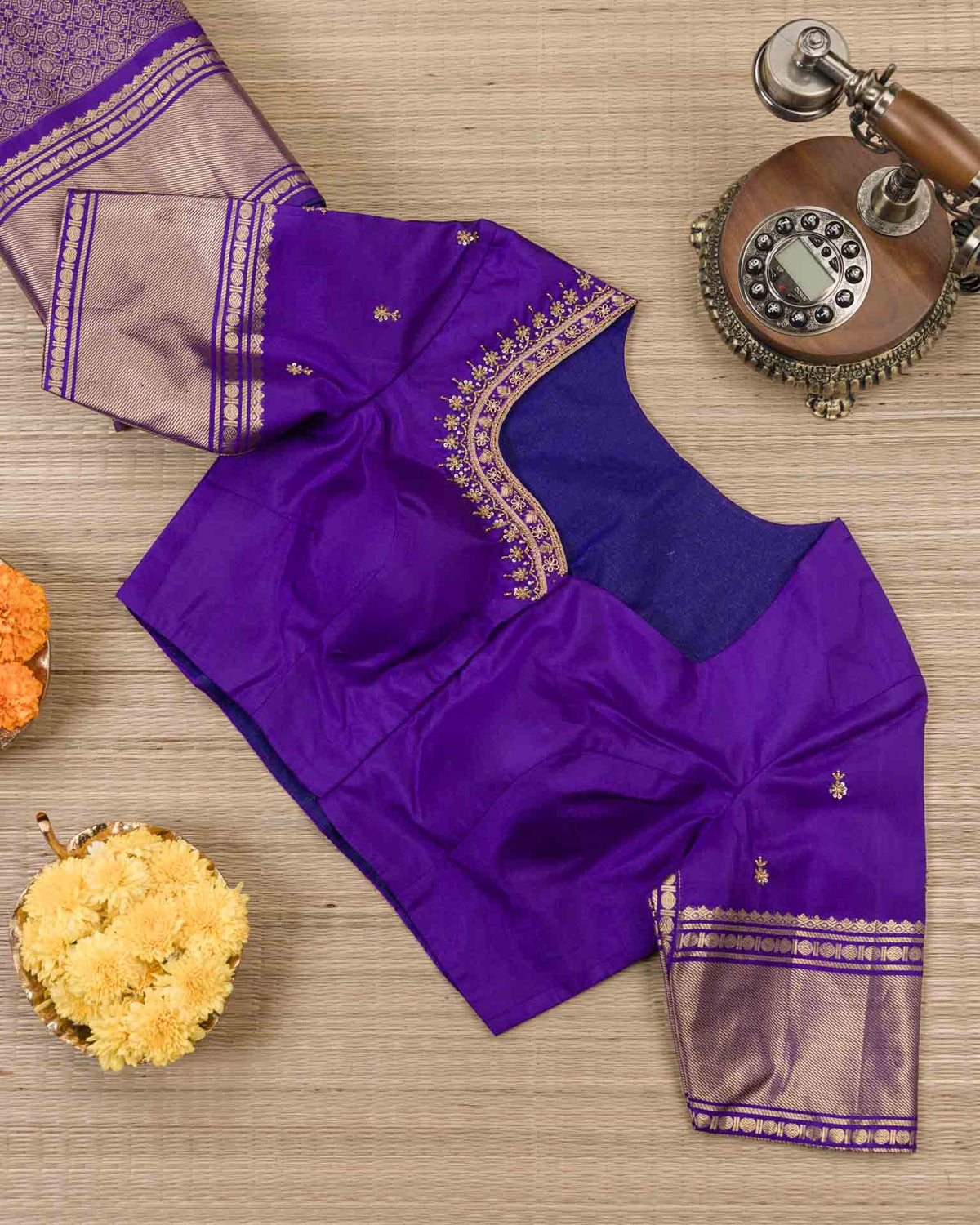 Pure brocade kanjivaram with Maggam work blouse