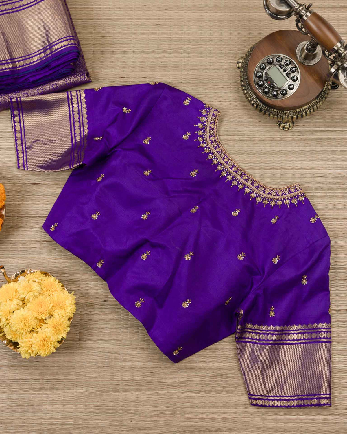 Pure brocade kanjivaram with Maggam work blouse