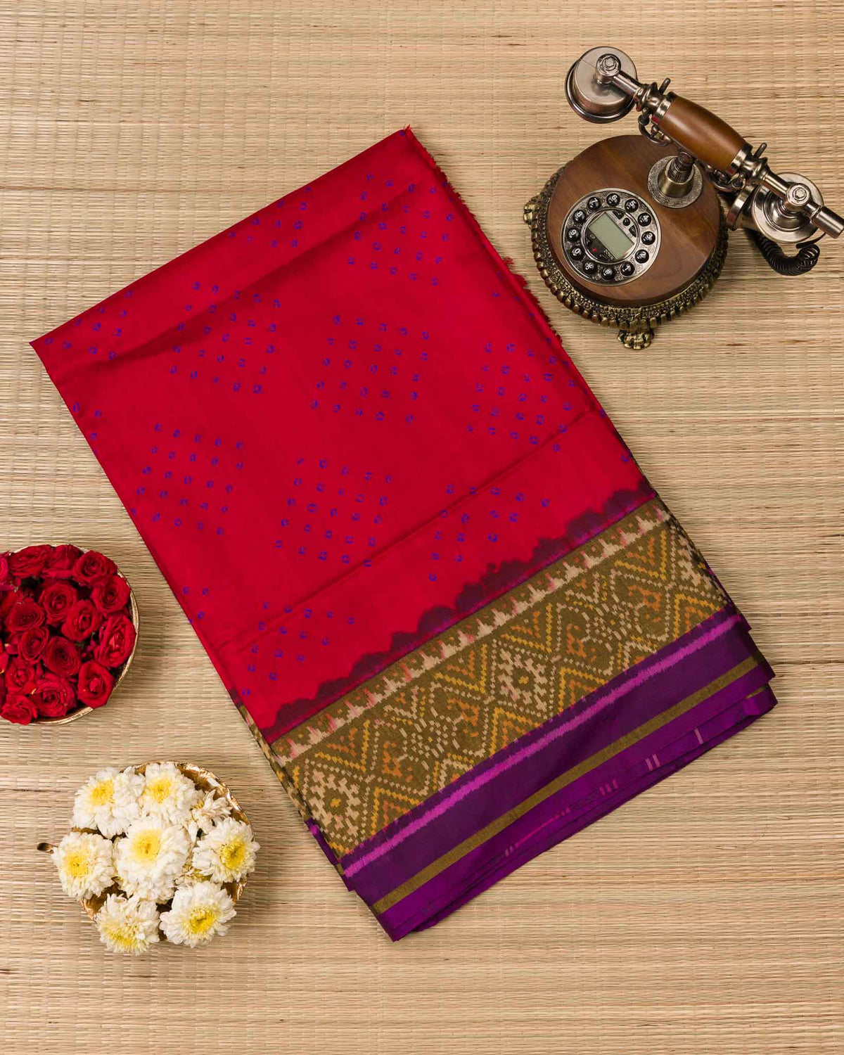 Red & Purple Pure Patola Bandhani Saree