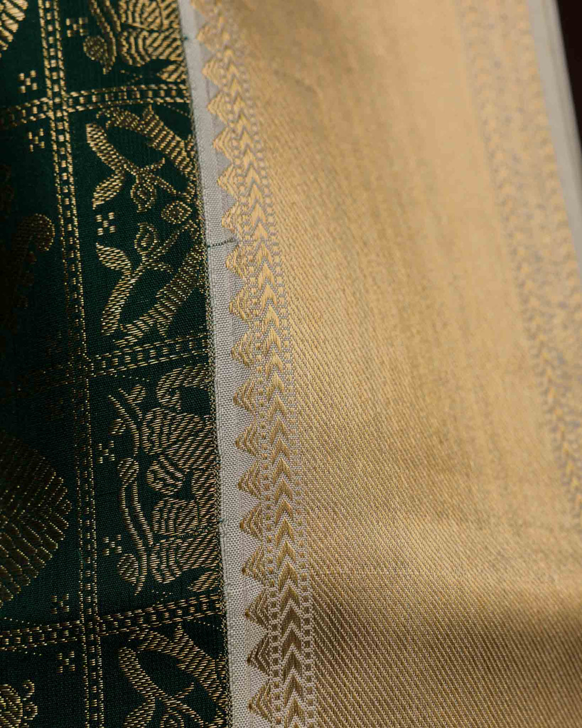 Classic Half-White & Green 1gm Kanjivaram with Maggam Blouse