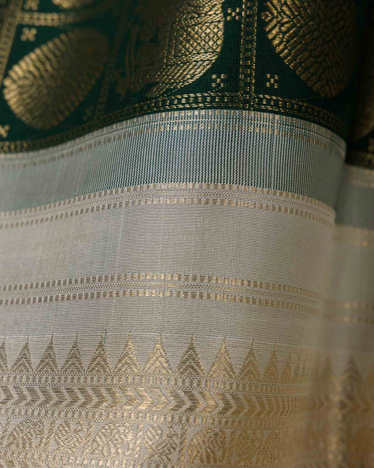 Classic Half-White & Green 1gm Kanjivaram with Maggam Blouse
