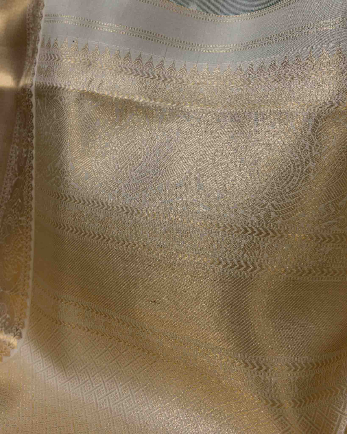 Classic Half-White & Green 1gm Kanjivaram with Maggam Blouse