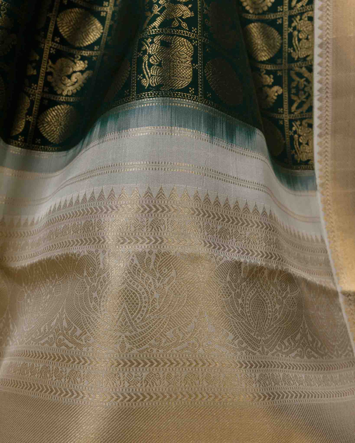 Classic Half-White & Green 1gm Kanjivaram with Maggam Blouse