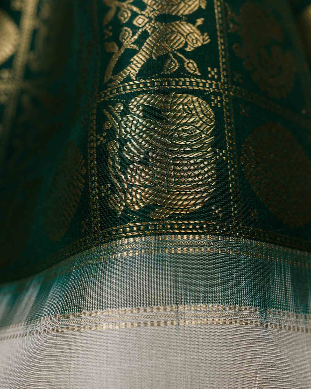 Classic Half-White & Green 1gm Kanjivaram with Maggam Blouse