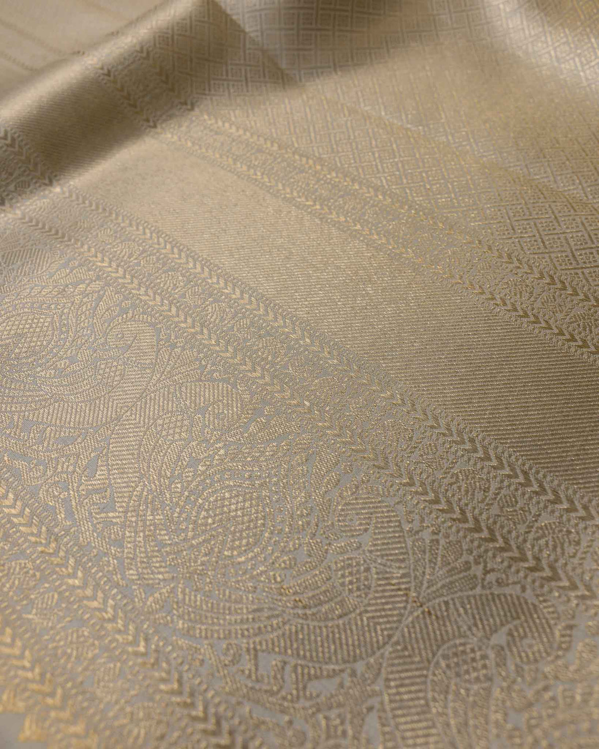 Classic Half-White & Green 1gm Kanjivaram with Maggam Blouse