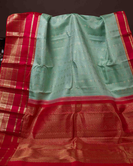 Mint Green & Red Real Zari Pure Kanjivaram