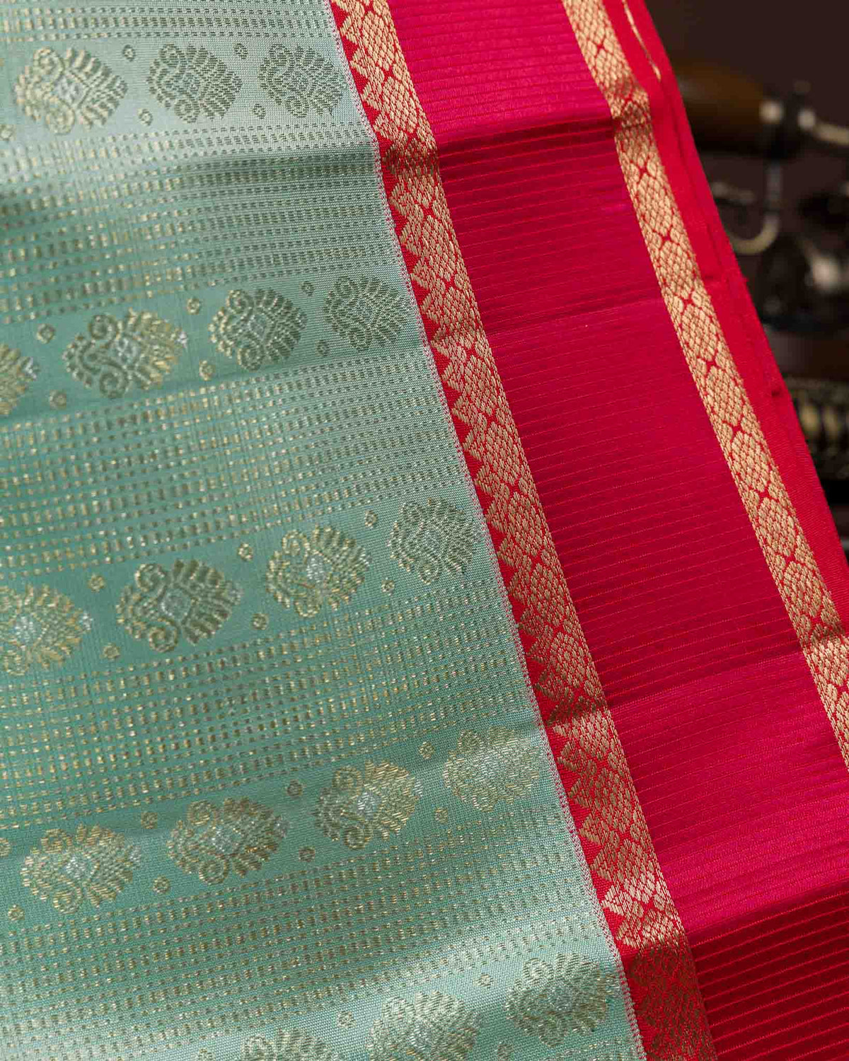 Mint Green & Red Real Zari Pure Kanjivaram