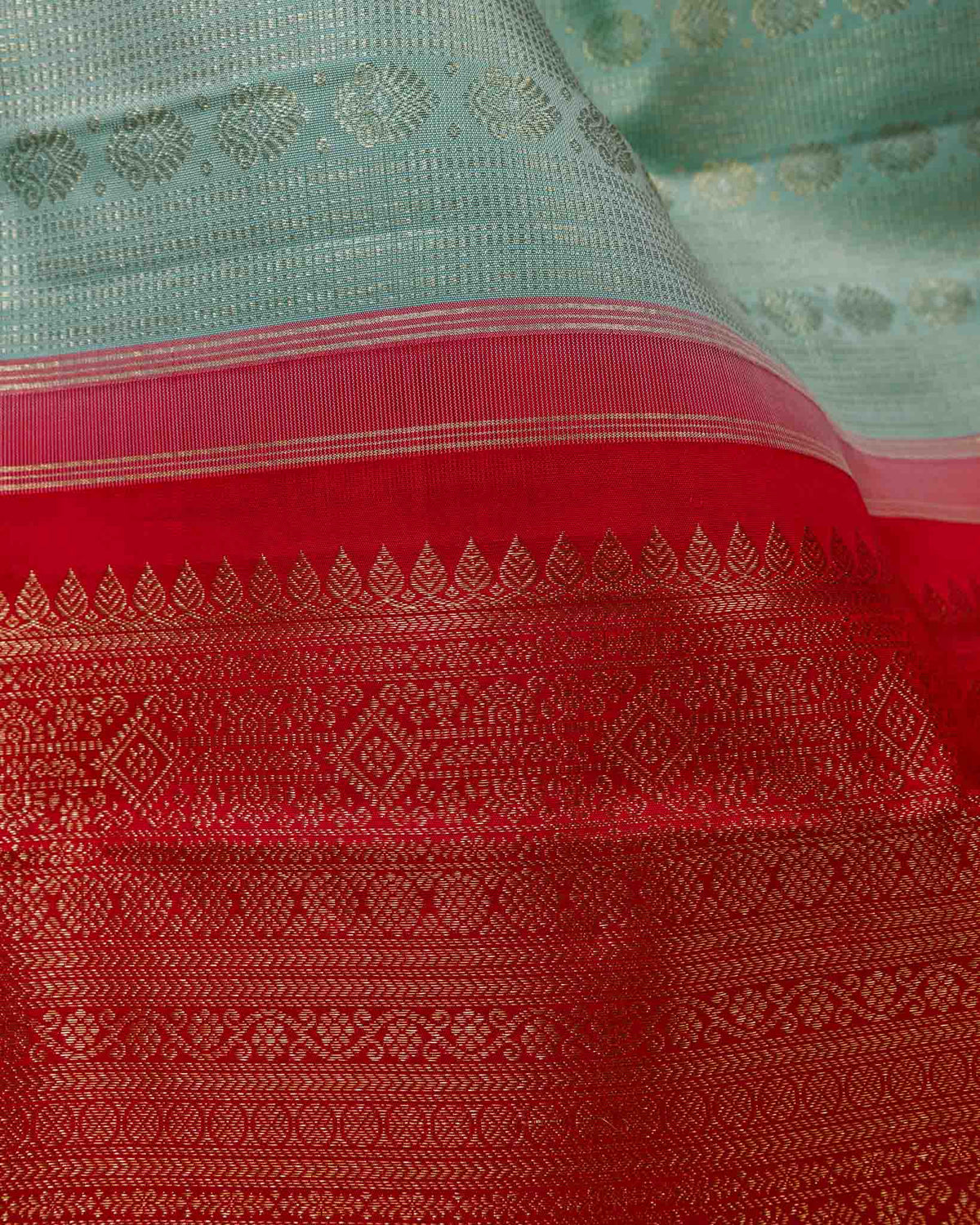 Mint Green & Red Real Zari Pure Kanjivaram