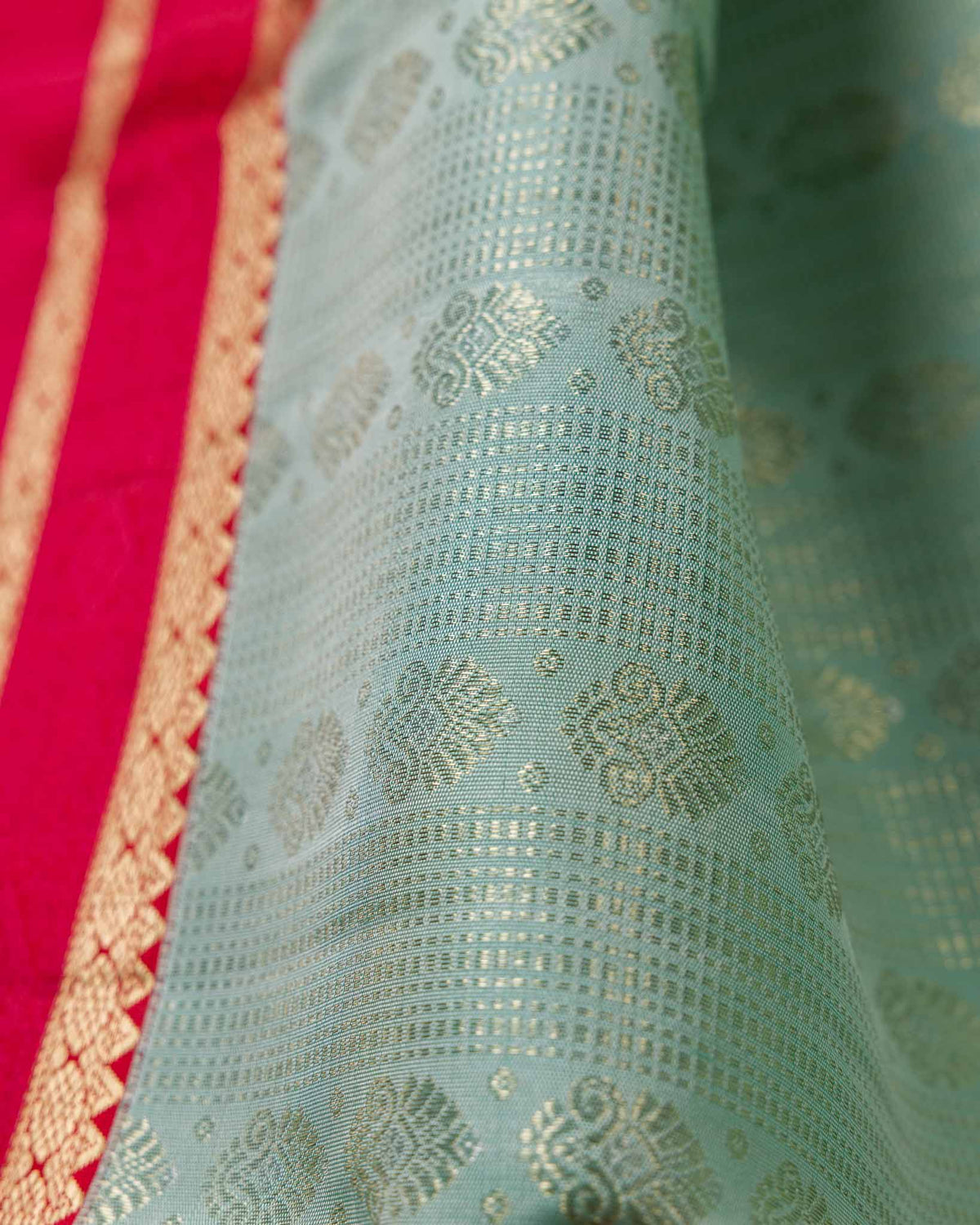 Mint Green & Red Real Zari Pure Kanjivaram