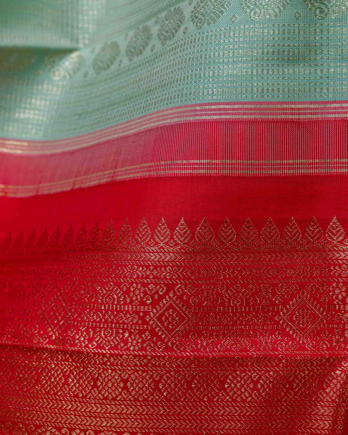 Mint Green & Red Real Zari Pure Kanjivaram