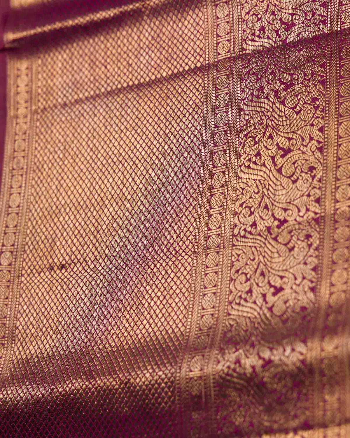 Yellow & Wine Gandaberunda Motif Pure zari Kanjivaram
