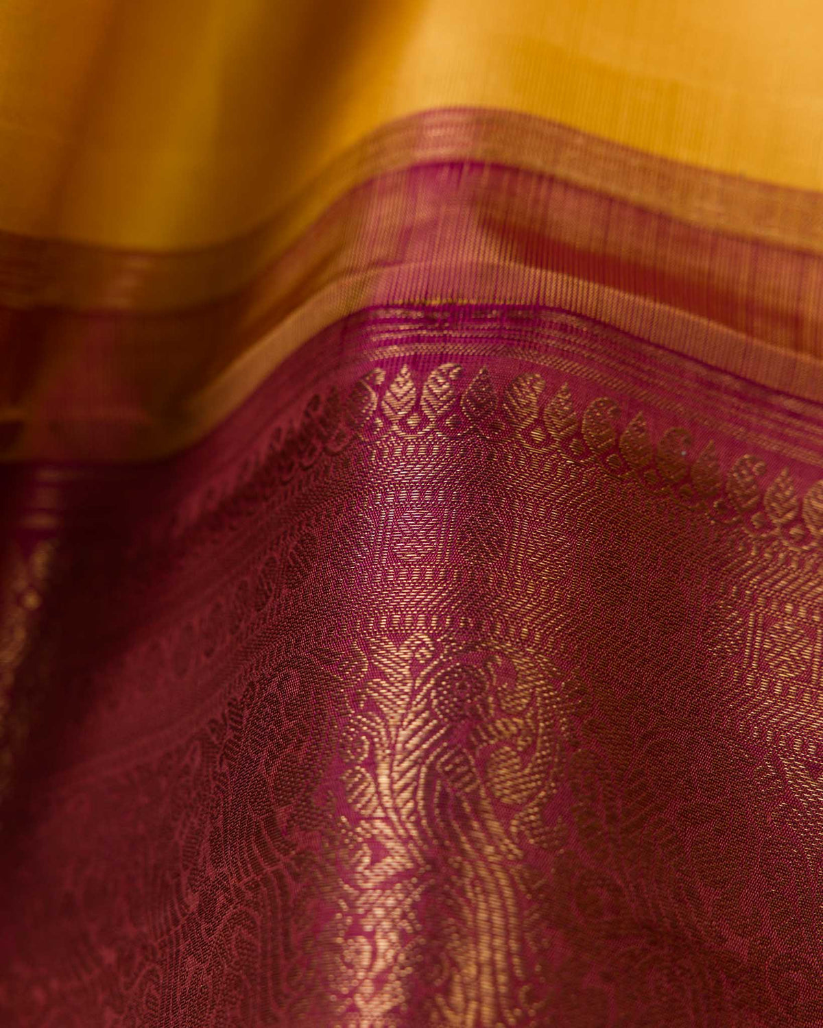 Yellow & Wine Gandaberunda Motif Pure zari Kanjivaram