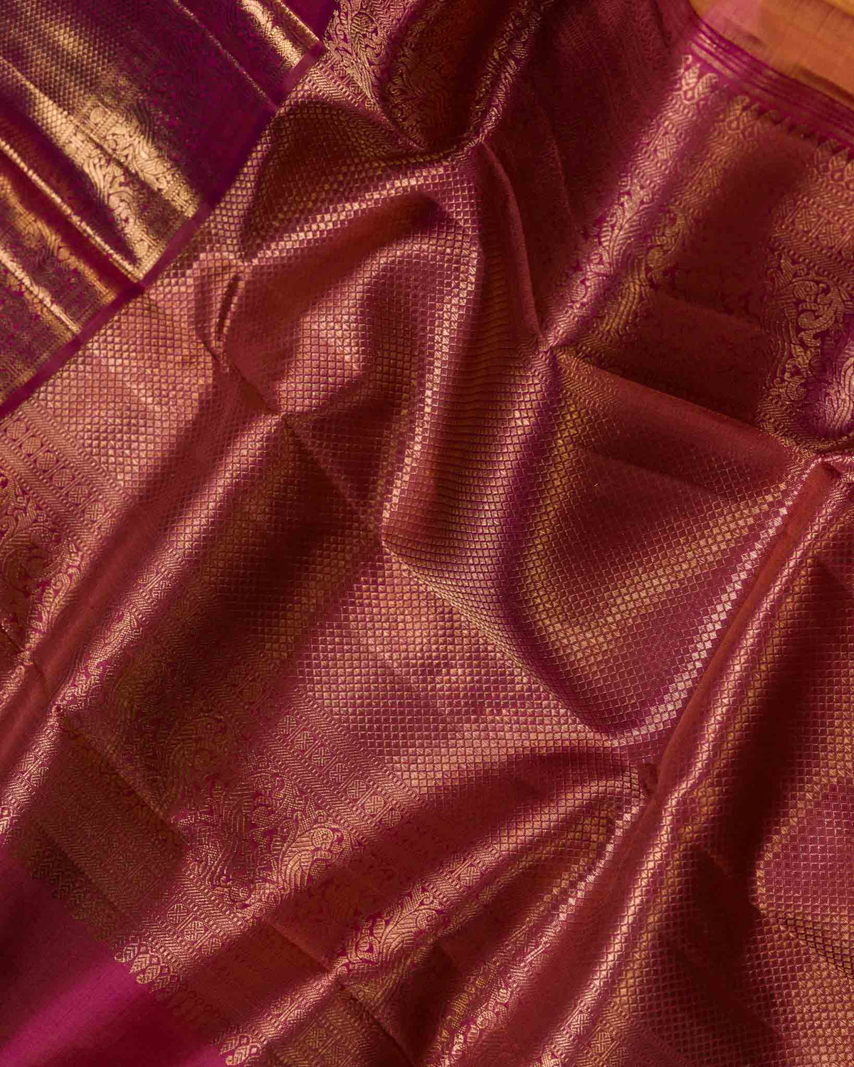 Yellow & Wine Gandaberunda Motif Pure zari Kanjivaram