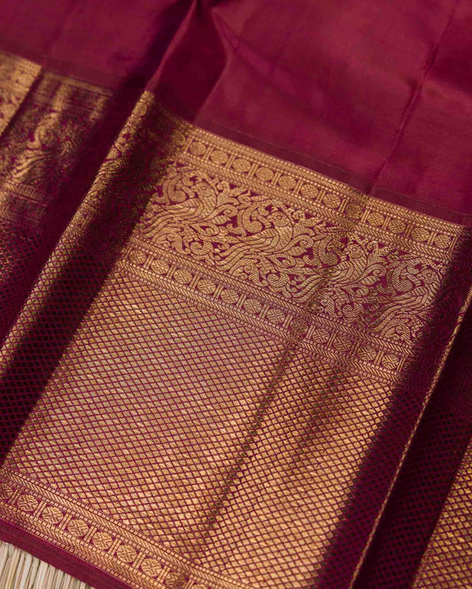 Yellow & Wine Gandaberunda Motif Pure zari Kanjivaram