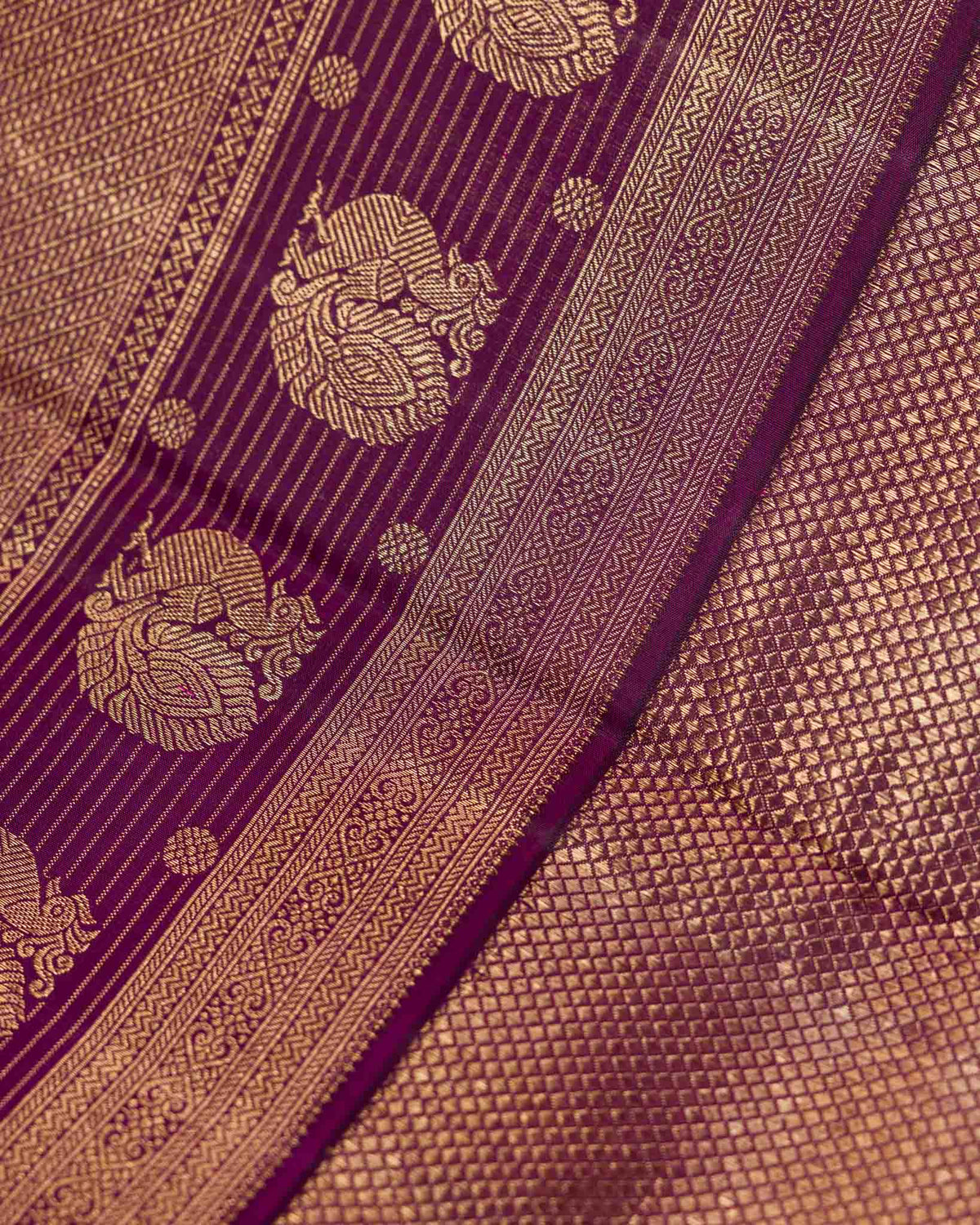 Soft Pink & Wine Pure Zari 2gm Kanjivaram