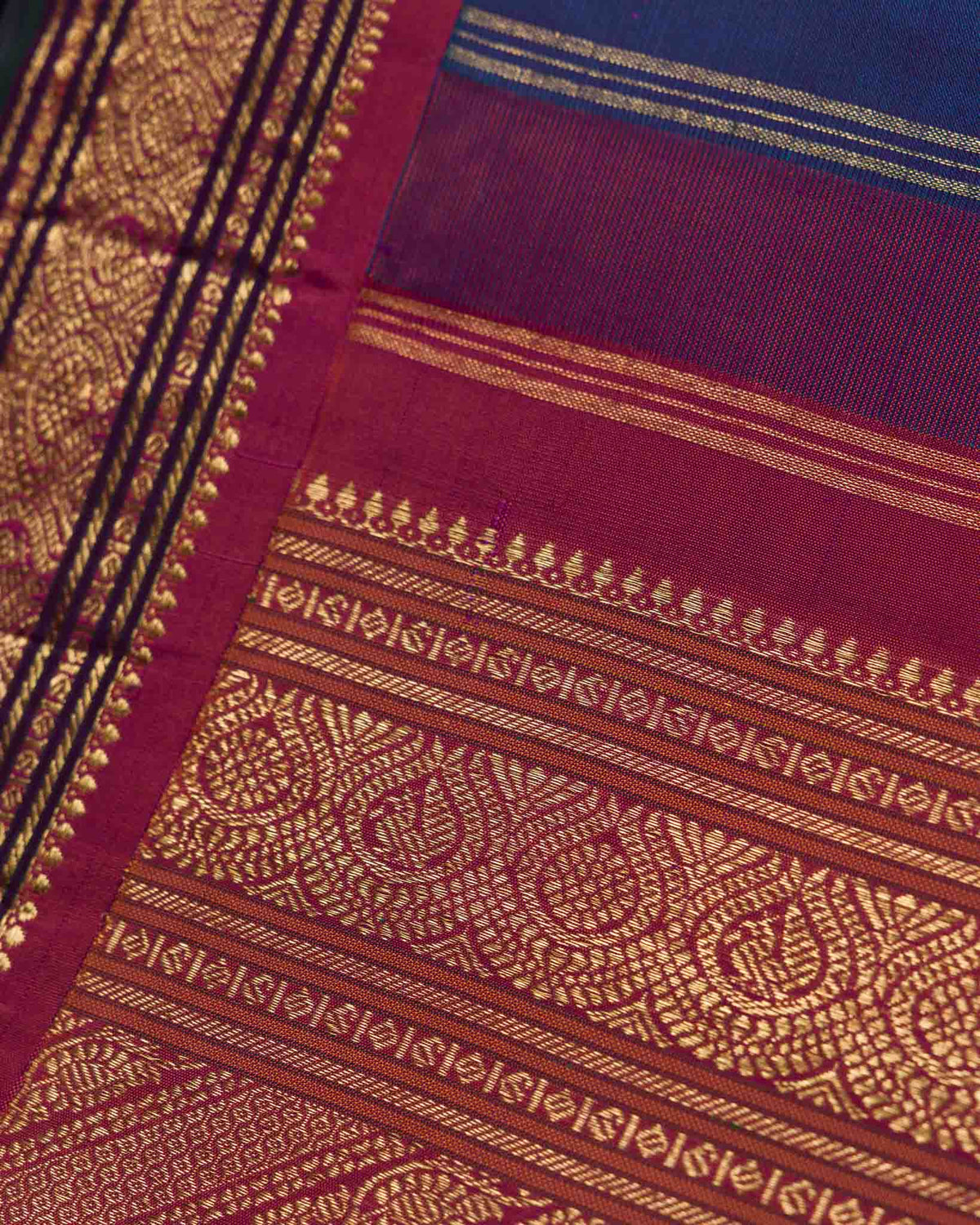 Peacock Blue Dual-Tone 1gm Zari Kanjivaram with Maggam Blouse