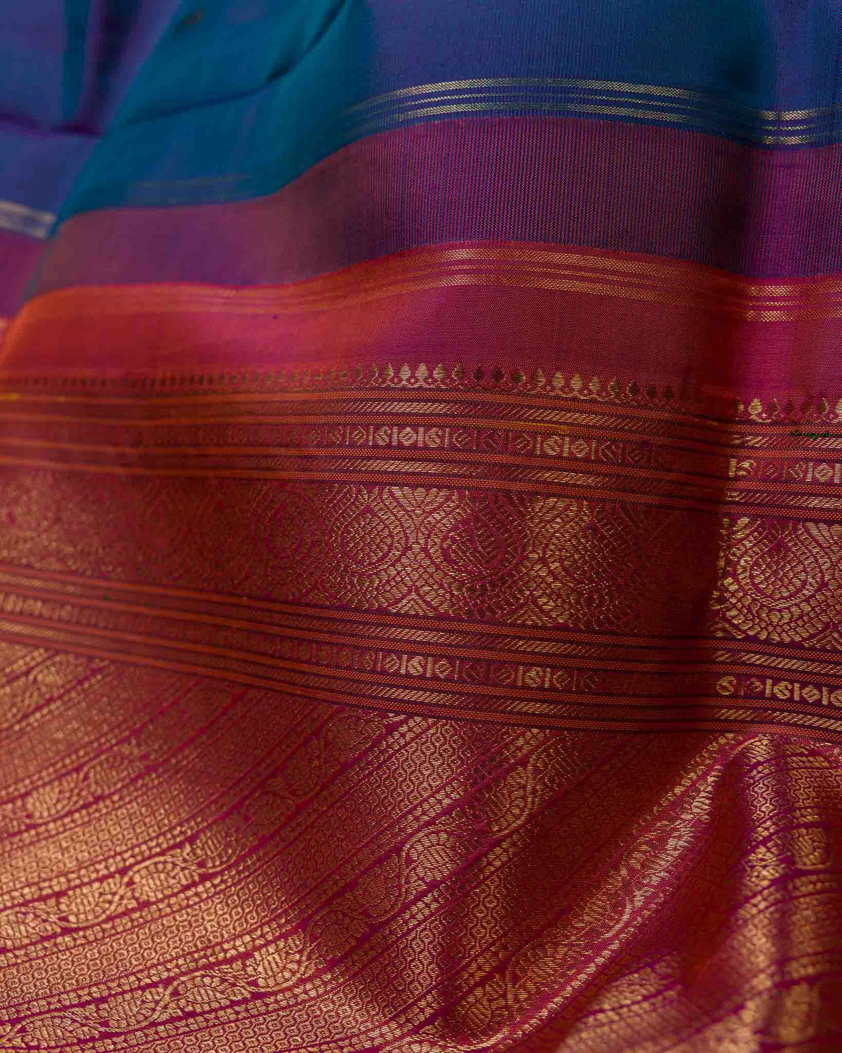 Peacock Blue Dual-Tone 1gm Zari Kanjivaram with Maggam Blouse