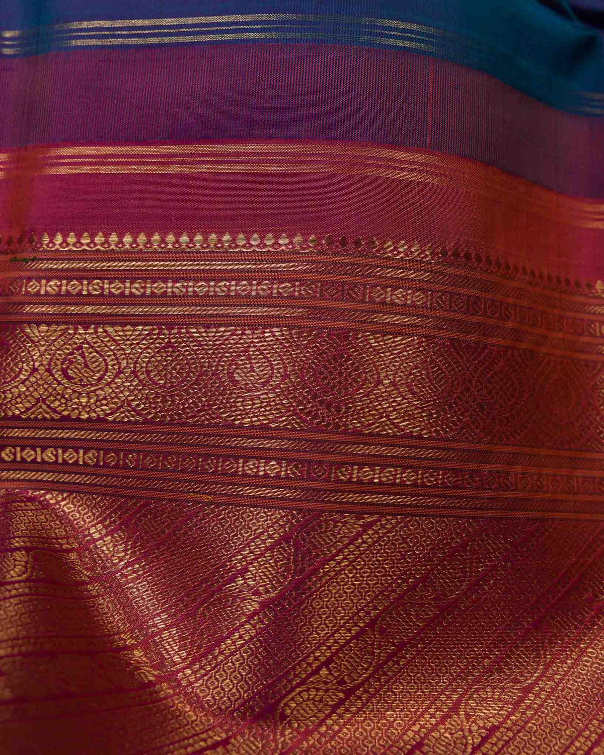 Peacock Blue Dual-Tone 1gm Zari Kanjivaram with Maggam Blouse