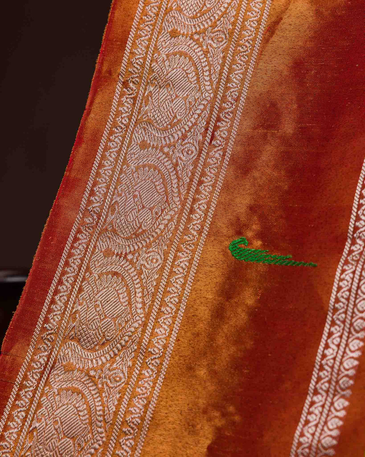 Olive Green & Rust Muniya Border Pure Tissue Gadwal