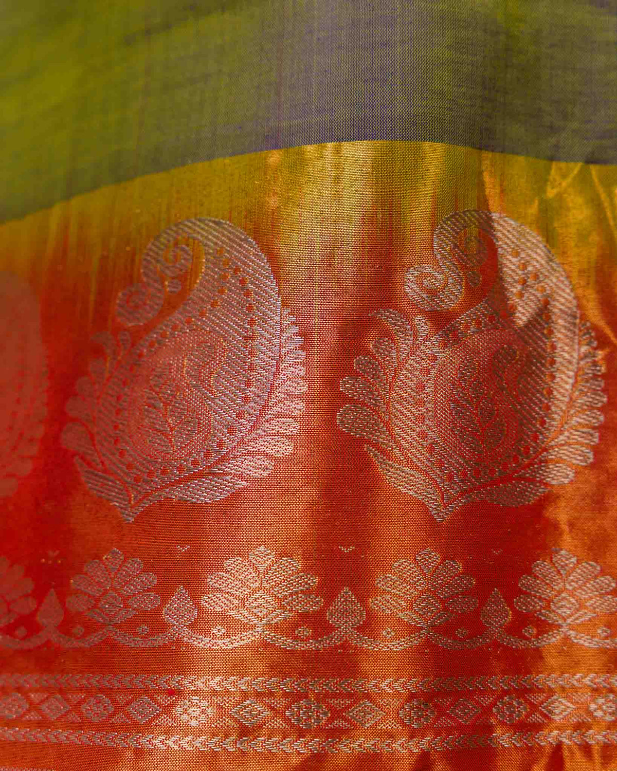 Olive Green & Rust Muniya Border Pure Tissue Gadwal