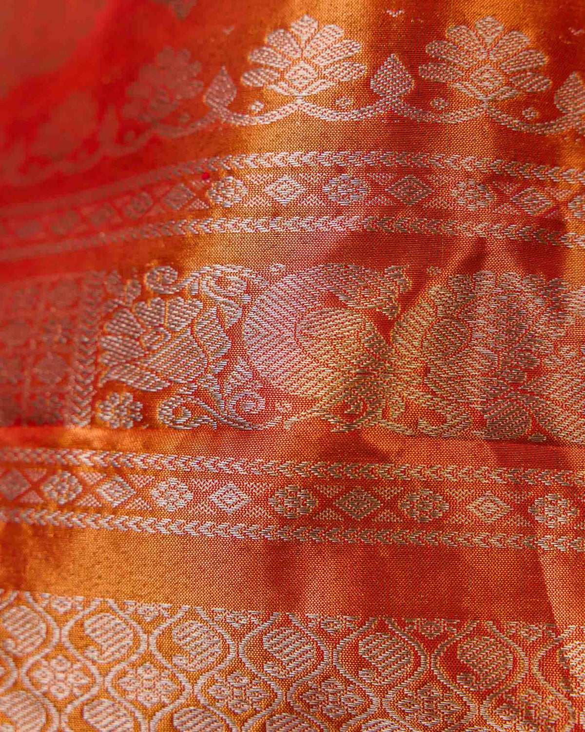 Olive Green & Rust Muniya Border Pure Tissue Gadwal