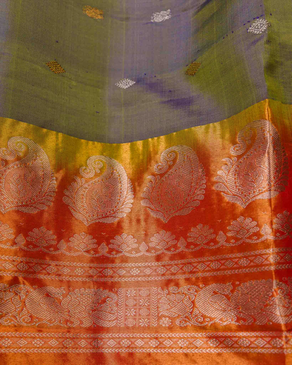 Olive Green & Rust Muniya Border Pure Tissue Gadwal