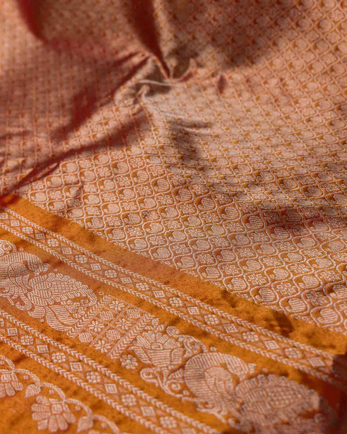 Olive Green & Rust Muniya Border Pure Tissue Gadwal