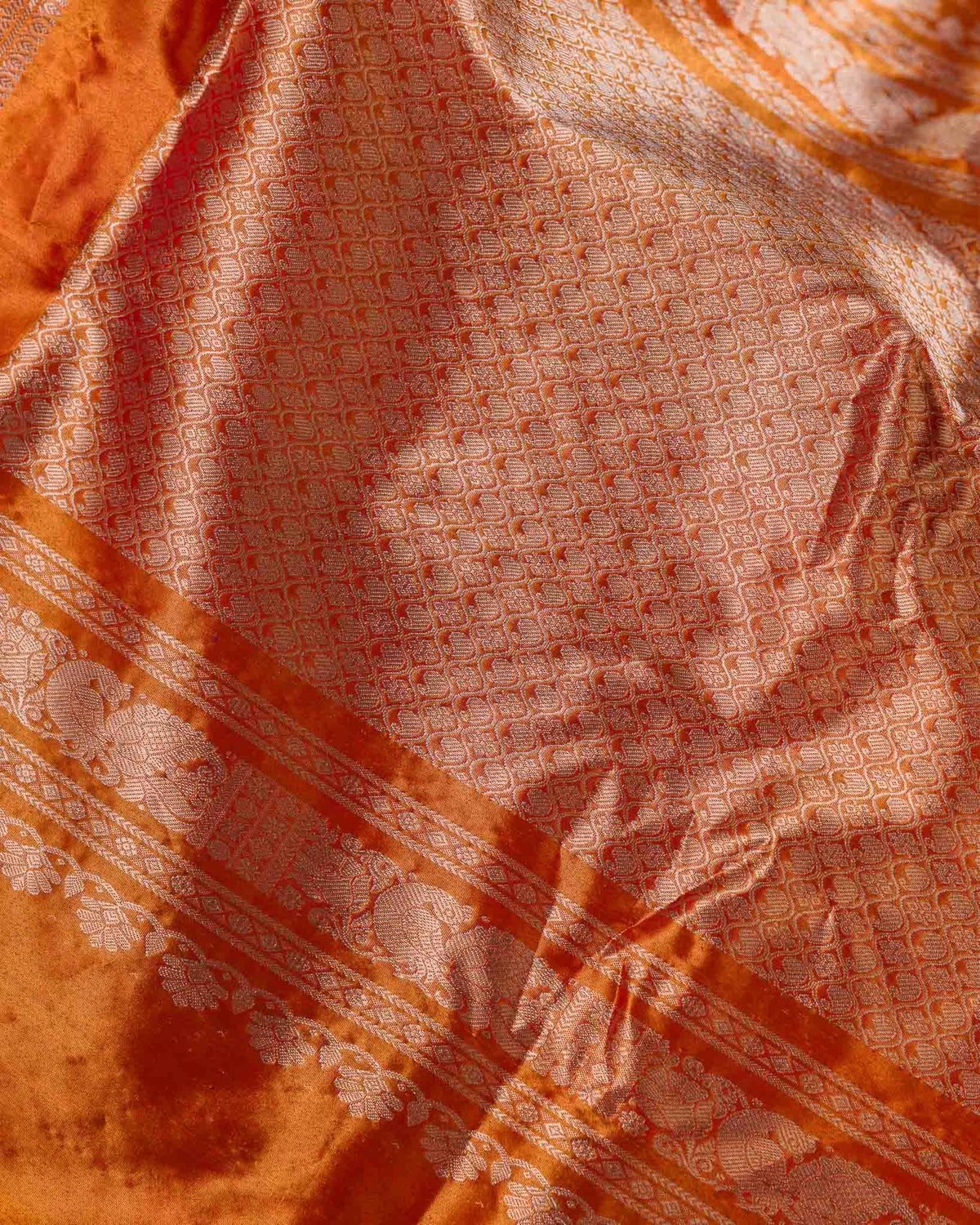 Olive Green & Rust Muniya Border Pure Tissue Gadwal