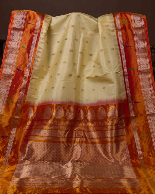 Beige & Rust Muniya Border Pure Tissue Gadwal