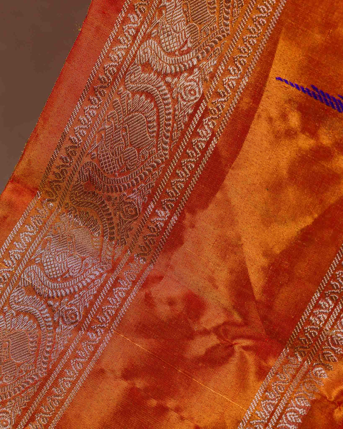 Beige & Rust Muniya Border Pure Tissue Gadwal