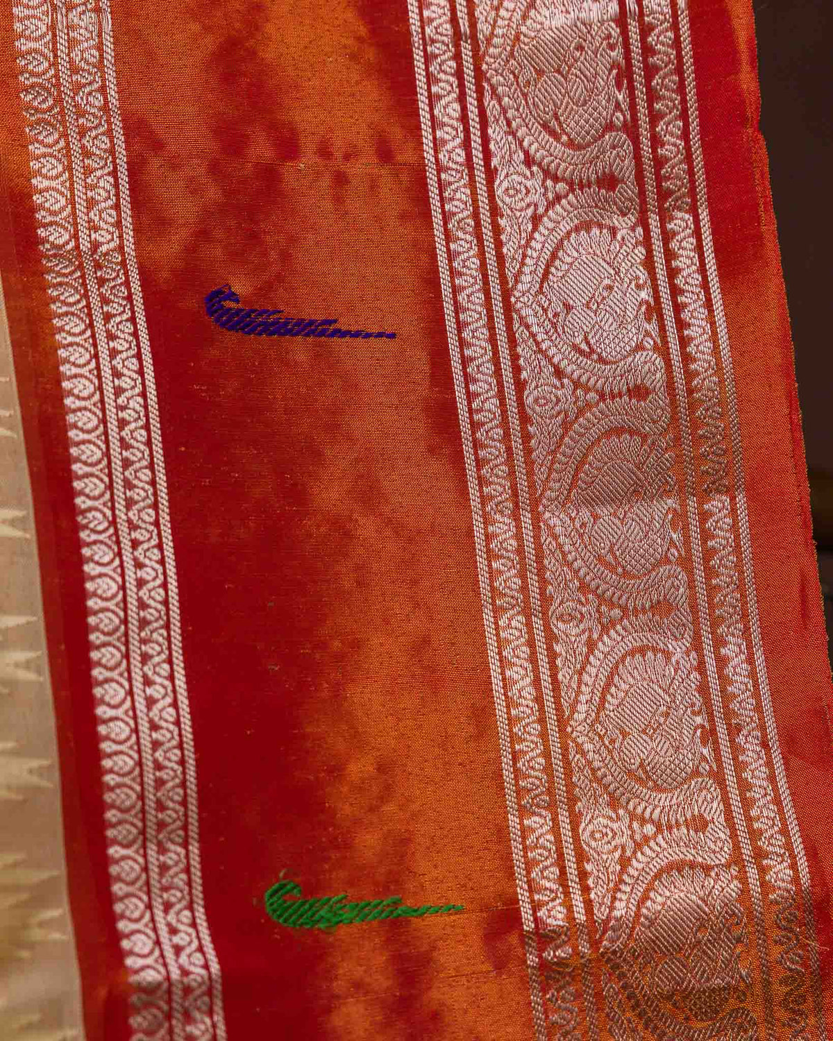 Beige & Rust Muniya Border Pure Tissue Gadwal