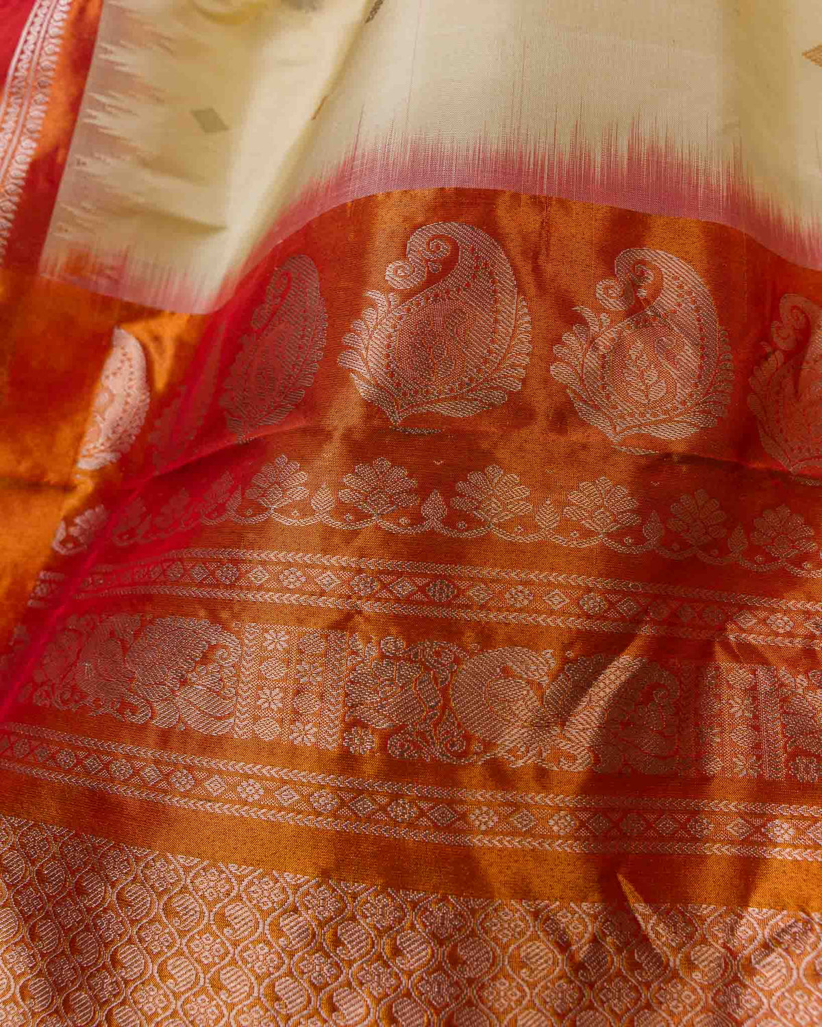 Beige & Rust Muniya Border Pure Tissue Gadwal