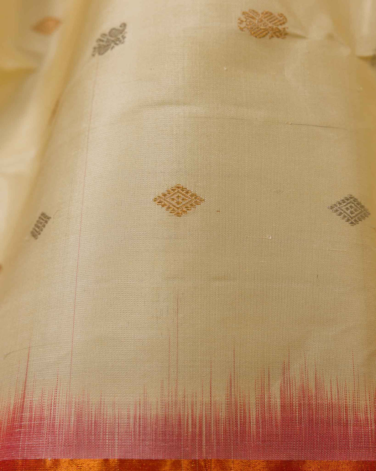 Beige & Rust Muniya Border Pure Tissue Gadwal