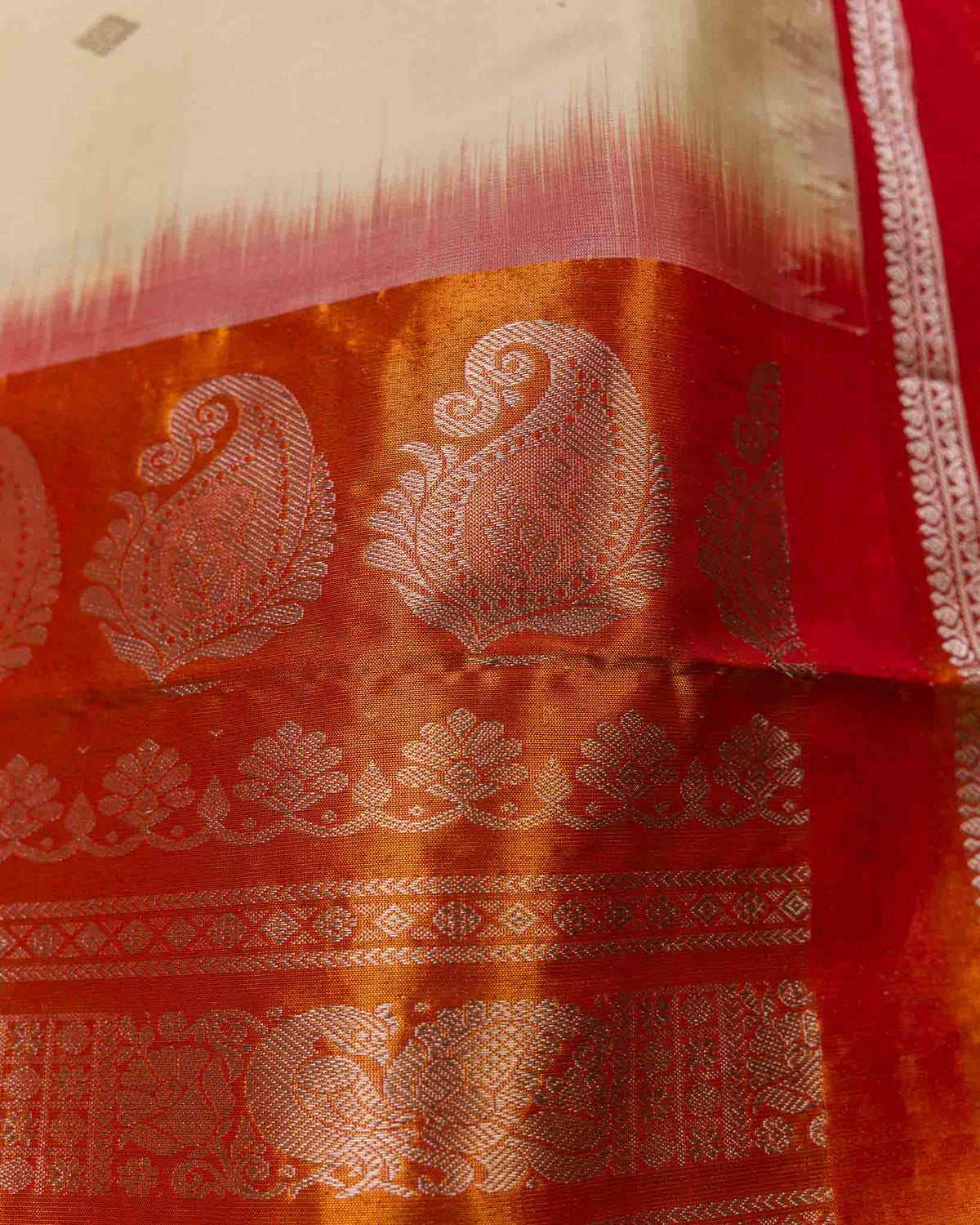 Beige & Rust Muniya Border Pure Tissue Gadwal